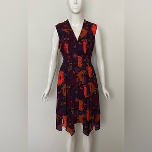 RACHEL ROY FLORAL PRINT HANDKERCHIEF HEM MIDI DRESS SIZE SMALL